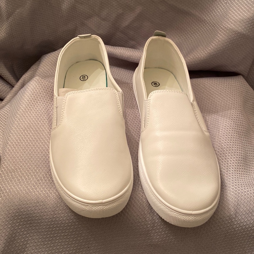 White Vegan Leather Slip On Sneakers - NEW - Size 11